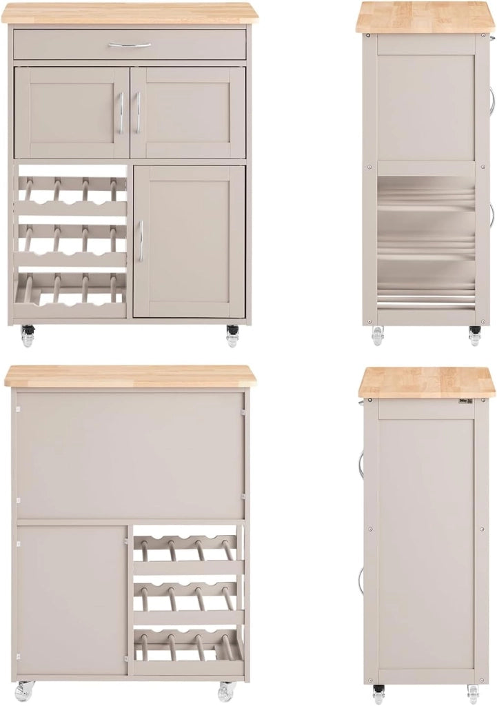 Mobile Cucina Salvaspazio con Ruote Carrello Cucina con Cassetti e Portabottiglie, Mobiletto Credenza credenza cucina per Cucina o Sala da Pranzo, Colore Cachi, 67x38x87cm FKW45-KA