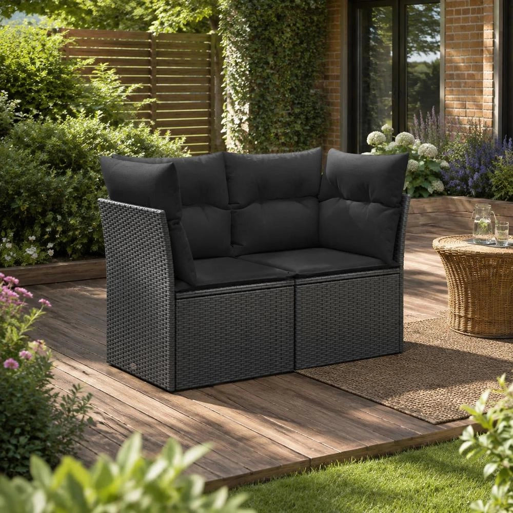 Garden Sofa With Cushions 2-seater Black Poly Rattan