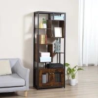 Mobile Libreria Scaffale in Stile Industriale con Armadietto a 2 Ante, Scaffale Salvaspazio a 8 Ripiani per Casa e Ufficio, 70x30x180cm, Marrone