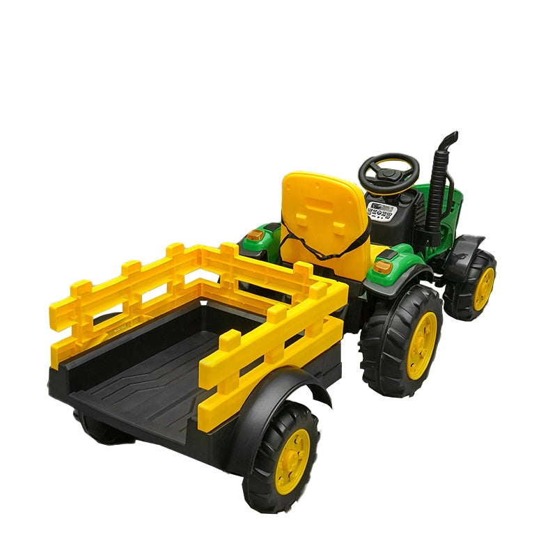 Trattore elettrico con rimorchio, telecomando e batteria per bambini 1980x650x610