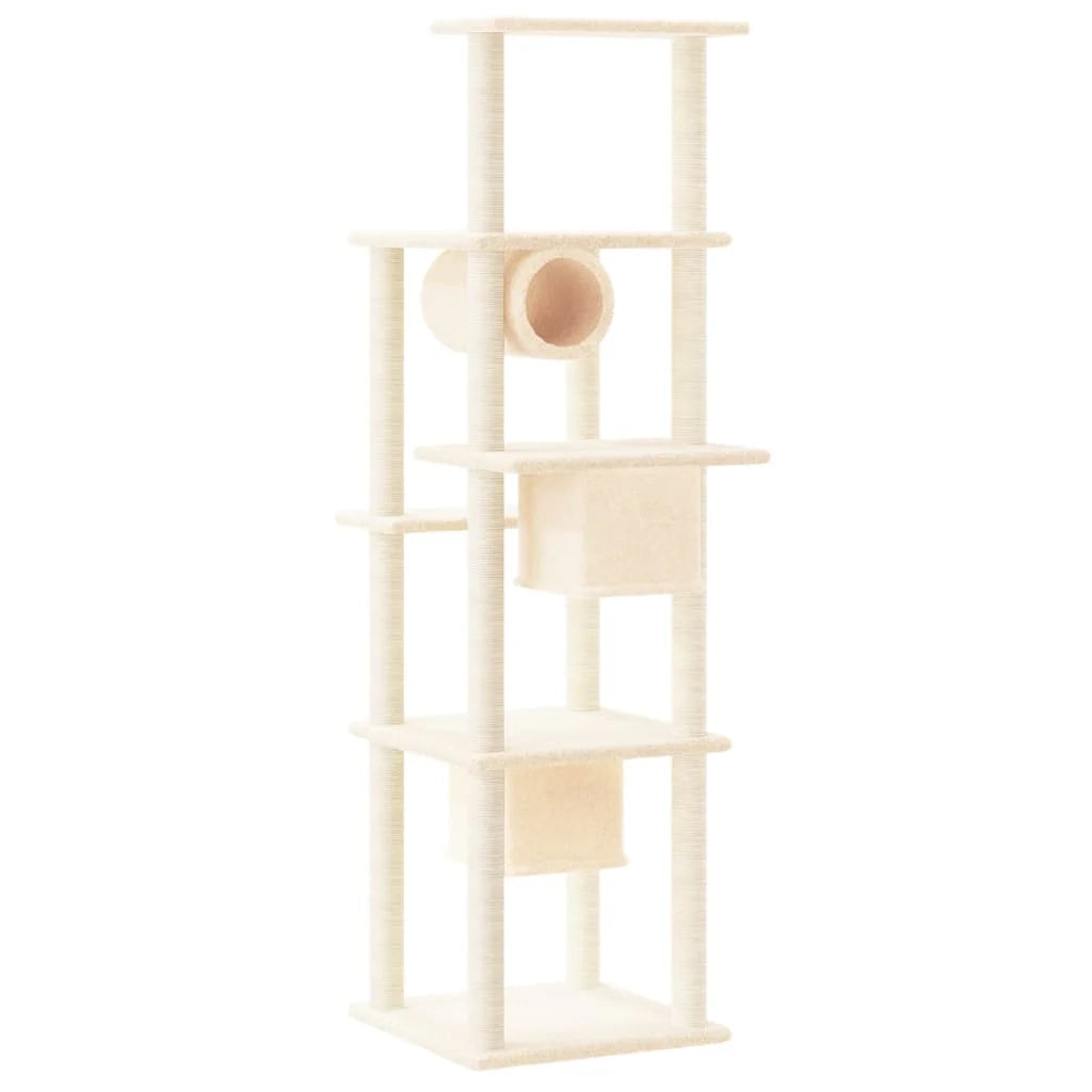 Tiragraffi per gatti Mobili per arrampicata su torre Tiragraffi piattaforma da arrampicata con tiragraffi in sisal 169 cm crema 02_0022496