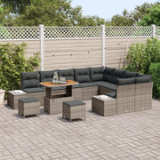 Set di divani da giardino in 12 pezzi con cuscini grigio polyrattan acacia