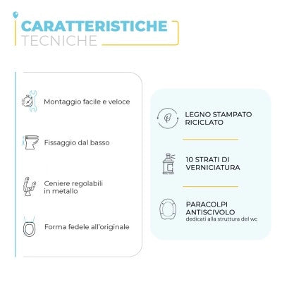 Copriwater compatibile per Tesi Ideal Standard in legno bianco con cerniere regolabili