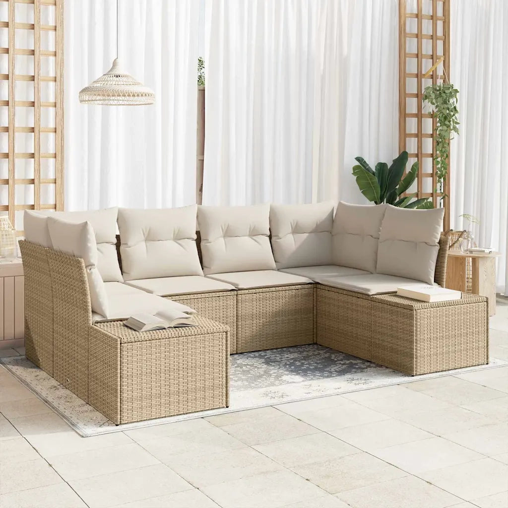 Set Divano da Giardino 6 pcs Beige e Crema Poly Rattan