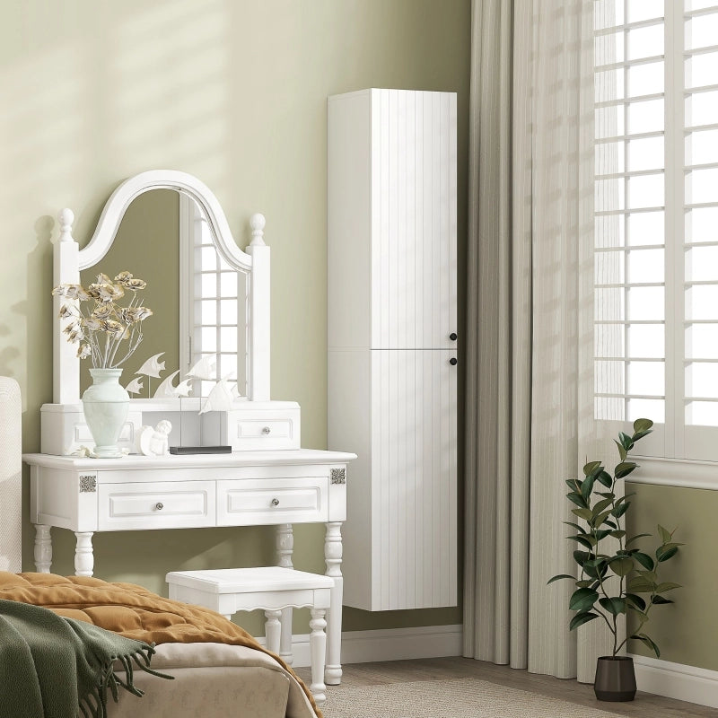 Armadio bagno a parete bianco con ante a chiusura rallentata e 6 ripiani