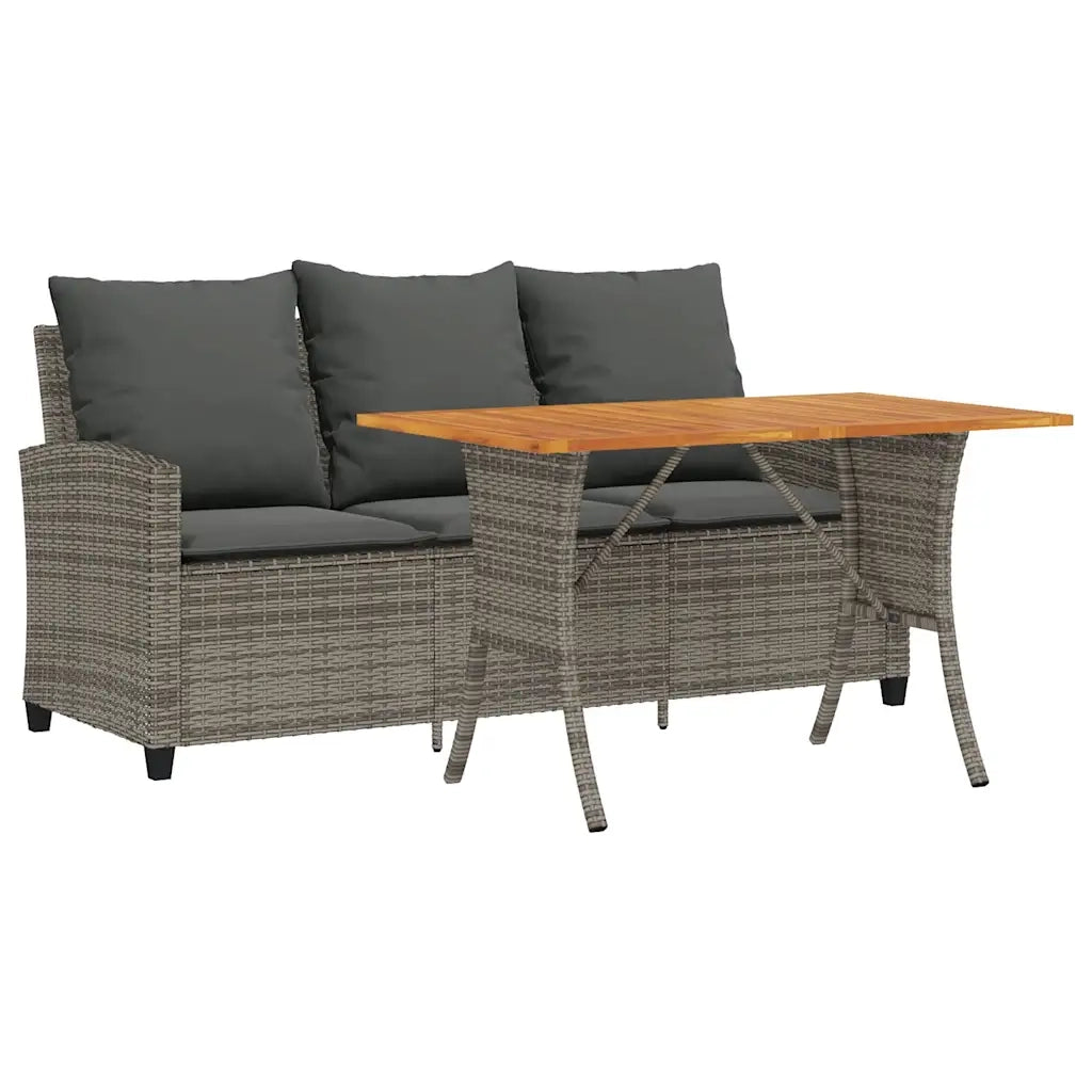 Divano da Giardino a 3 Posti Cuscini&Tavolo-Sofa da Giardino-Divano da esterno Grigio Polyrattan
