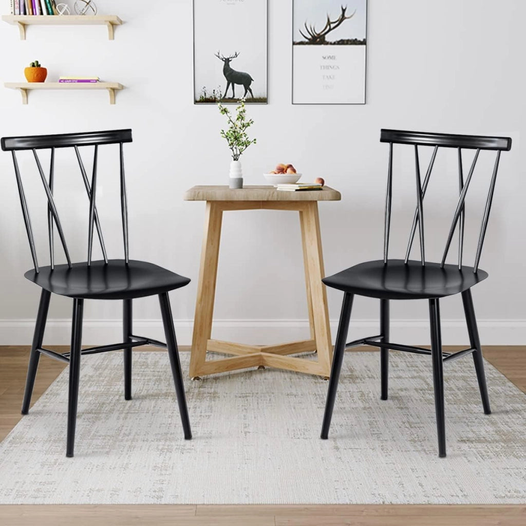 Set di 2 Sedie da Pranzo, Sedia con Schienale e Poggiapiedi, Struttura Robusta in Ferro, Ogni Sedia Portata 150kg, Design Industriale senza Braccioli, Ideale per Bistro, Giardini e Bar, Nero