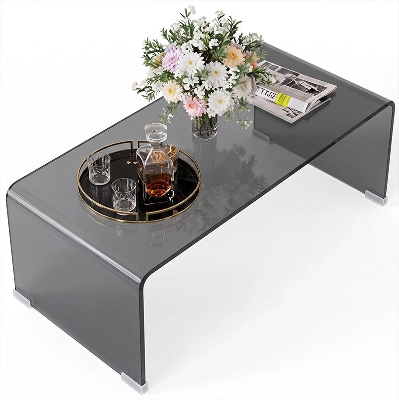 Table Basse en Verre, Table de Salon Rectangulaire Design Moderne avec Bords Arrondis Sûrs, Gris Clair Transparent