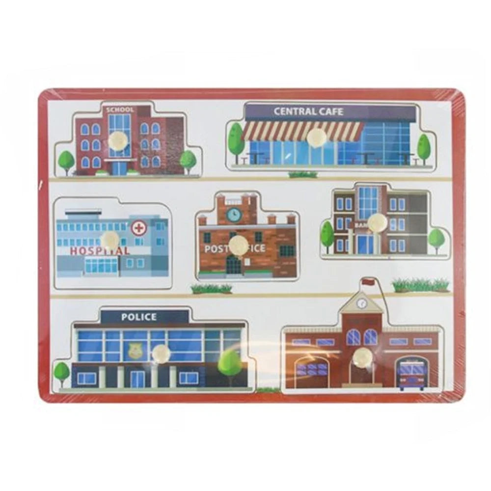 Trade Shop - Puzzle A Incastro Tema Edilizia Gioco Educativo In Legno Per Bambini Con Pomelli 07532 -