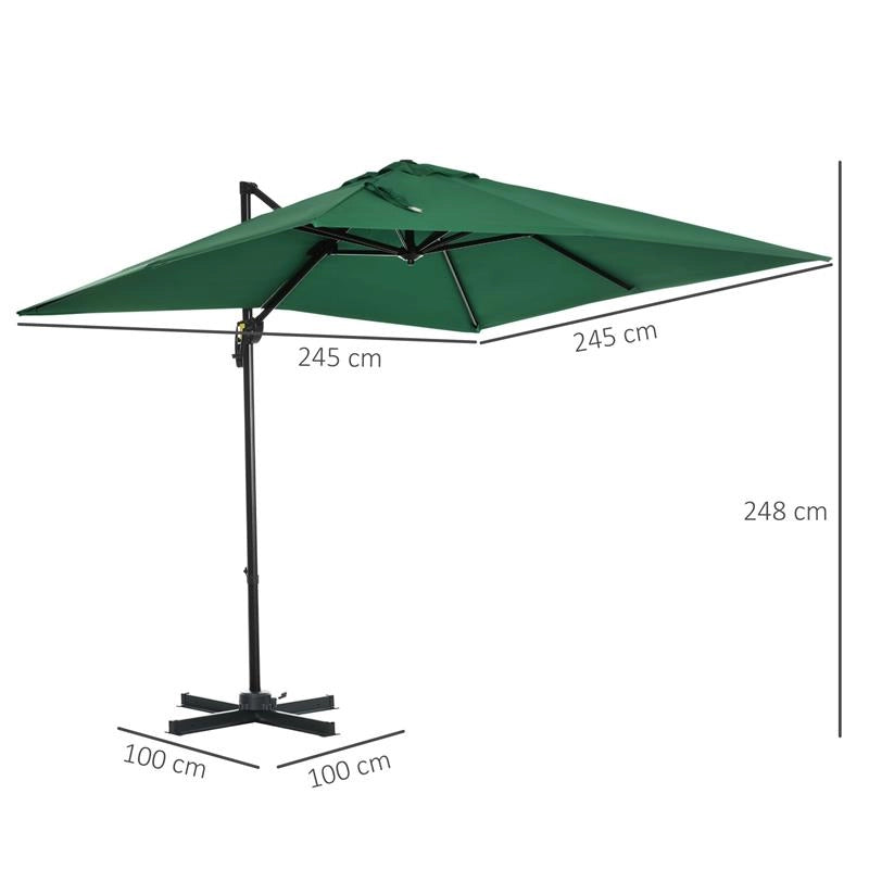 OMBRELLONE DA GIARDINO A MANOVELLA 2.5X2.5 M CON ROTAZIONE 360° E PARASOLE REGOLABILE VERDE