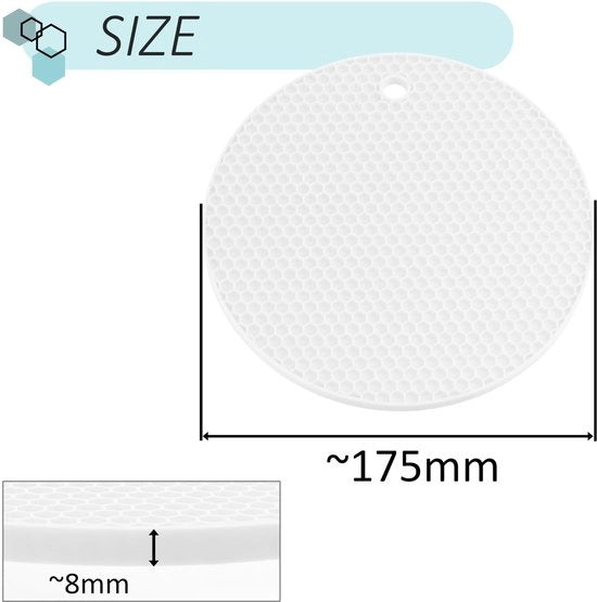 Sostegno termoresistente Ø175 mm - Antiscivolo in silicone - Mat di cucina - Tavolo - Vetro - Bicchiere - Spessore 8 mm - Sostegni