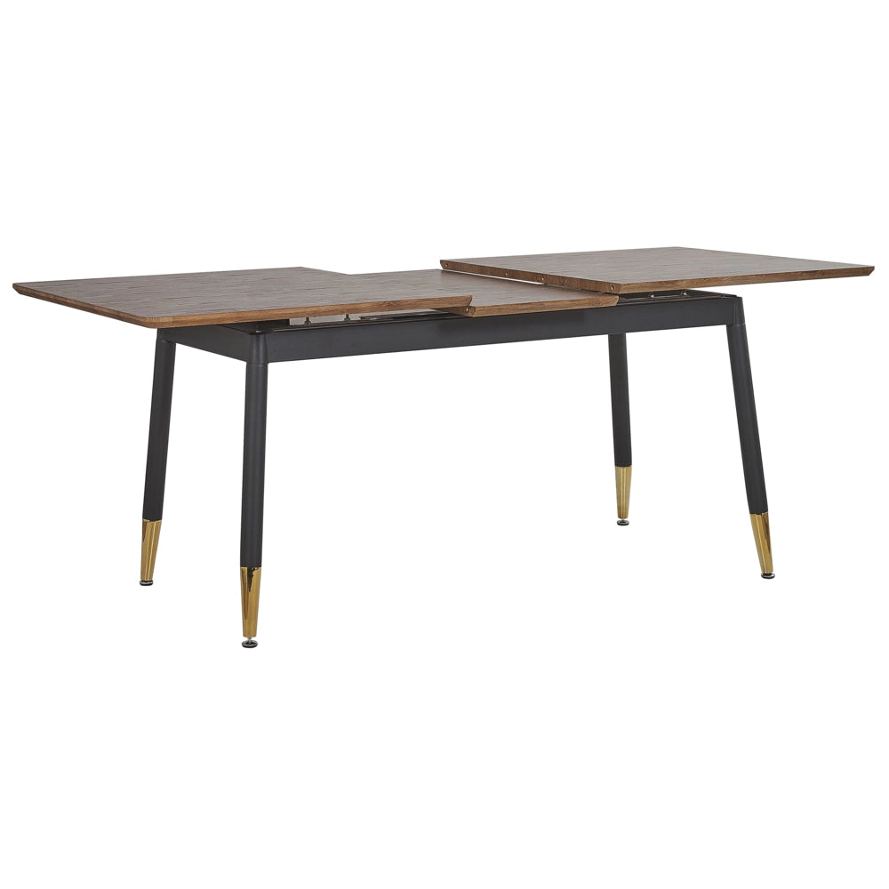 Tavolo da Pranzo Allungabile Piano in Legno Scuro e Gambe in Metallo Nero 160/200 cm