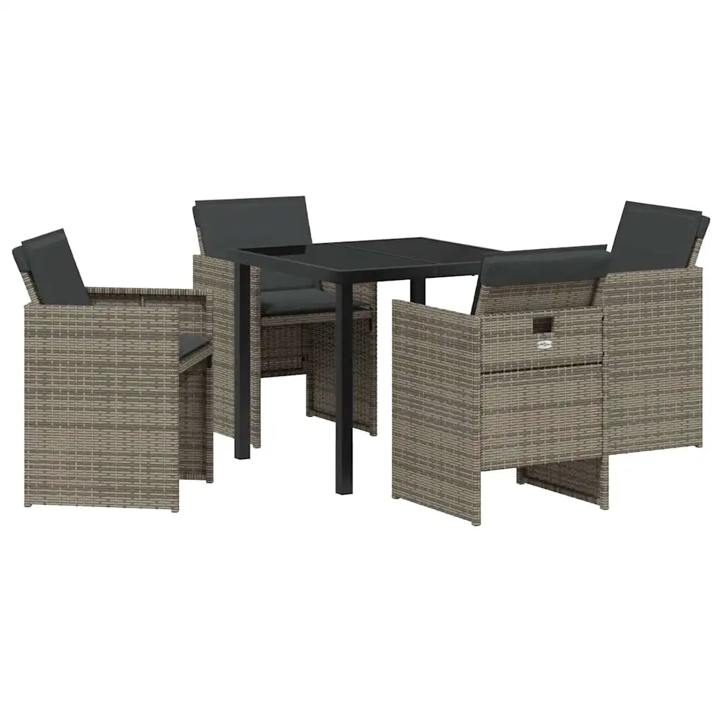 Set da Pranzo per Giardino con cuscino 5 pcs Grigio polyrattan
