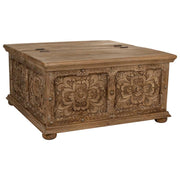 Tavolino baule in legno marrone fatto a mano 100x100x47h