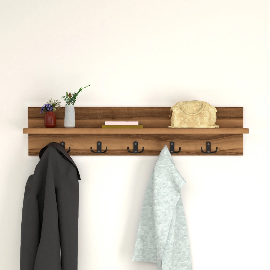 Appendiabiti da Parete Hammarö con Piano di Appoggio 80x13x18 cm Effetto Noce [en.casa]