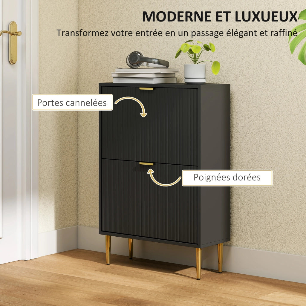 Scarpiera 12 paia con 2 cassetti e ripiani regolabili ¨C zephmum ¨C nero 60x24x91.5cm