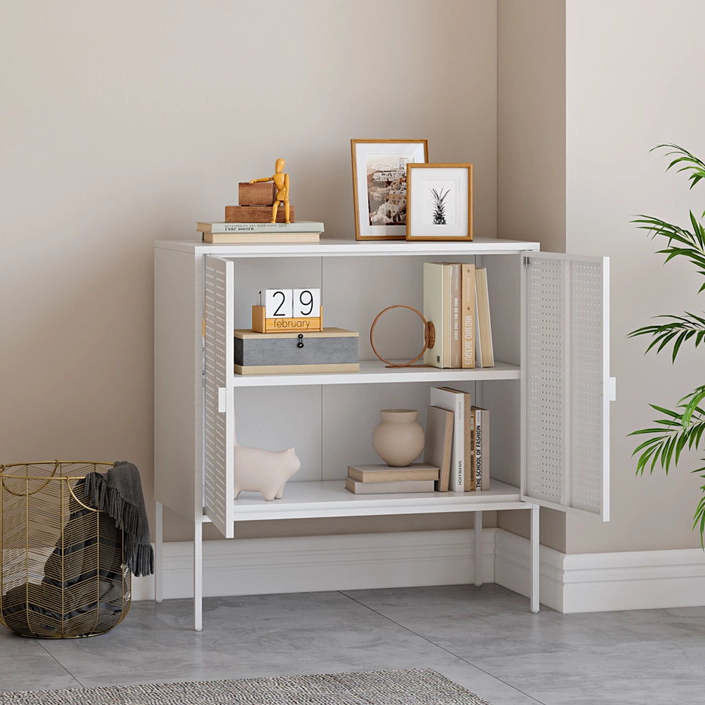 Comò a 2 Ante Castelli Acciaio 82,5 x 80 x 40 cm - Bianco [en.casa]