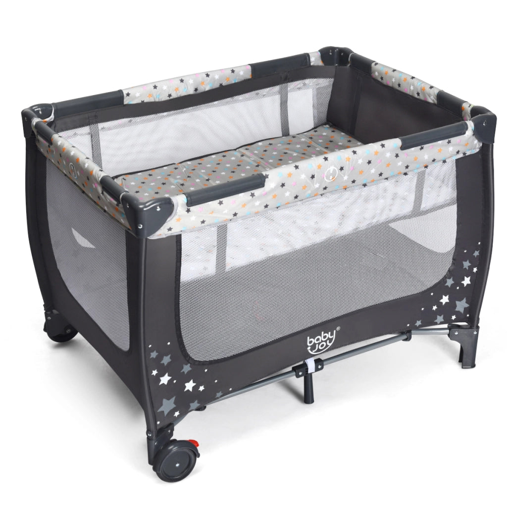 Box portatile per bambini con design pieghevole e 2 ruote, Centro attivit¨¤ resistente e durevole 125x65x76cm Grigio
