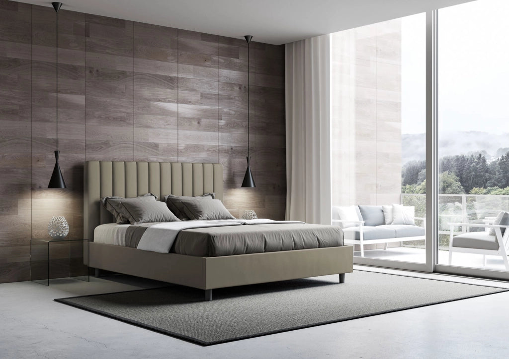 Letto Matrimoniale 160x190 cm con Rete e Contenitore con Testata e Alzata Comoda Imbottito in Similpelle Agueda