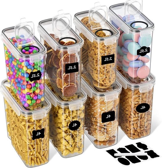 Set di 8 contenitori di conservazione a chiusura ermetica 25 l/4 l per alimenti in plastica - conservazione alimentare in cucina - contenitore per mele, cereali, pasta e riso