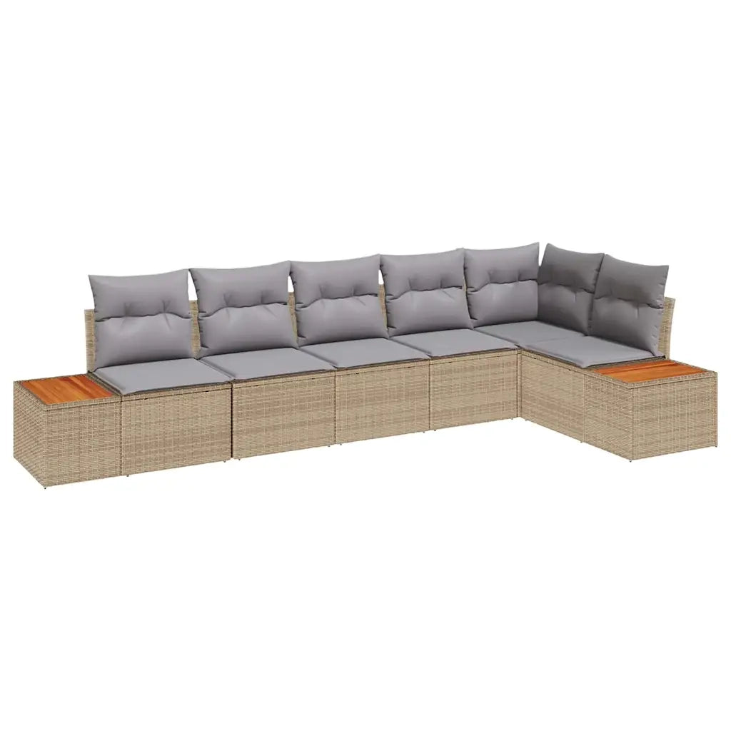 Set Divano da Giardino 6 pcs Beige e Grigio Chiaro Polyrattan