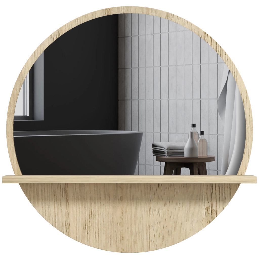Specchio rotondo da bagno con ripiano ¨C Xylo ¨C ? 45 cm pannello particelle