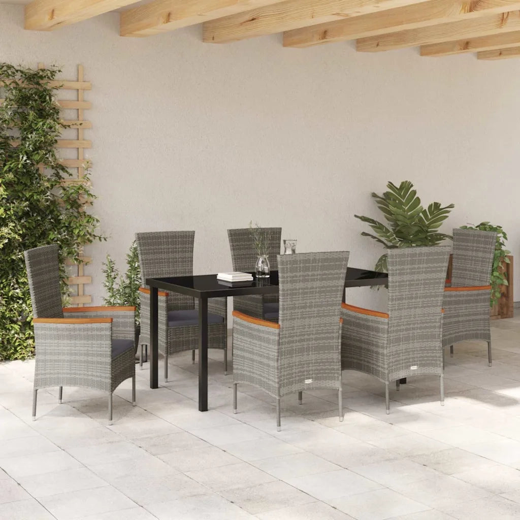 Set da Pranzo per Giardino con cuscino 7 pcs Grigio
