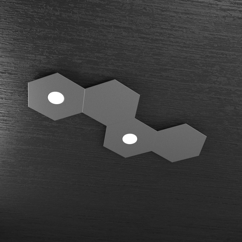 HEXAGON APPLIQUE-PLAFONIERA 2 LUCI + 2 DECORATIVO GRIGIO ANTRACITE 1142-2L2D-GA