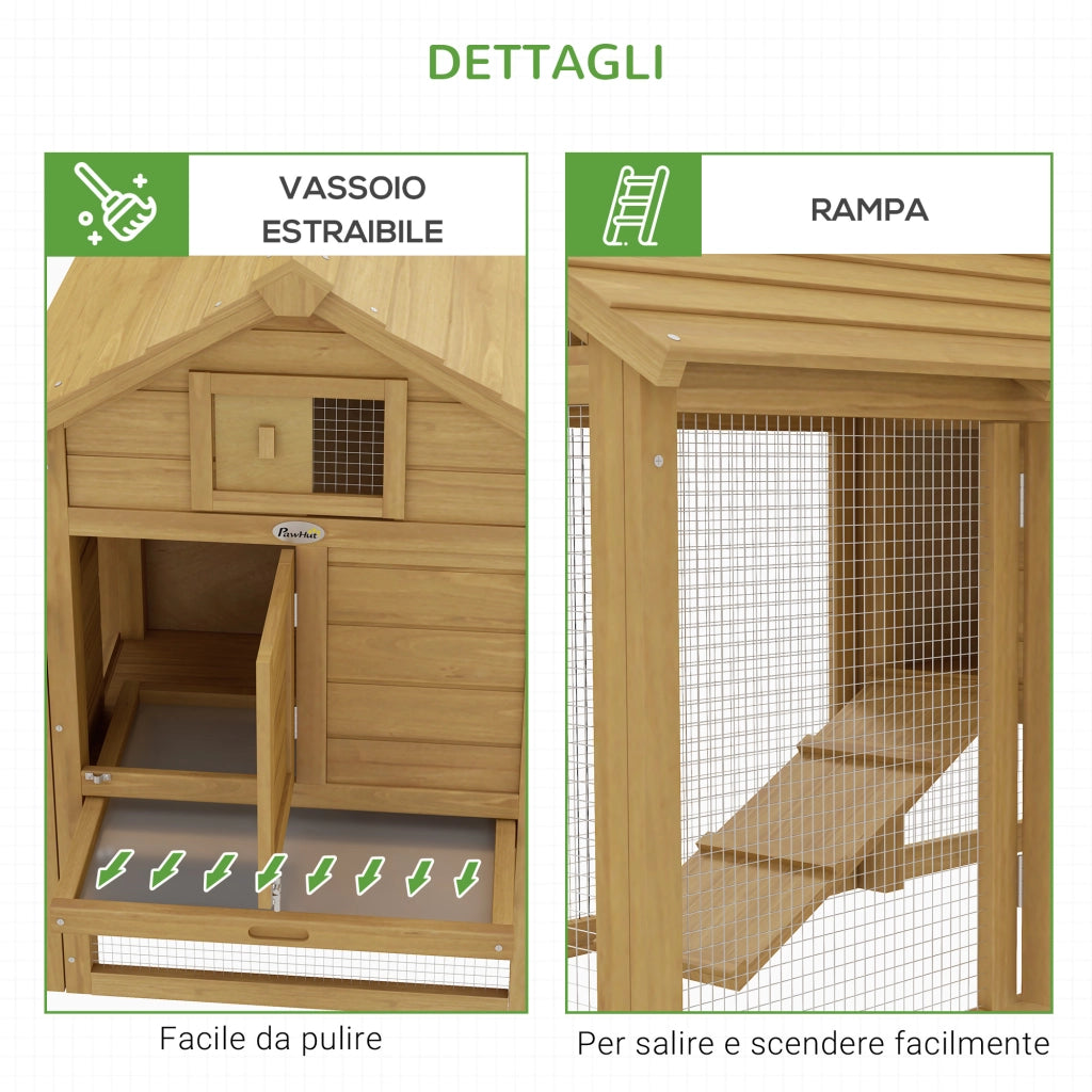 Pollaio Prefabbricato in Legno per 2 Galline con Recinzione e Nido per Cova, 151.5x54x87cm