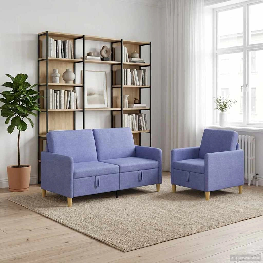 Set di Divani con Storage 2 pz Blu jeans Poliestere 3429189
