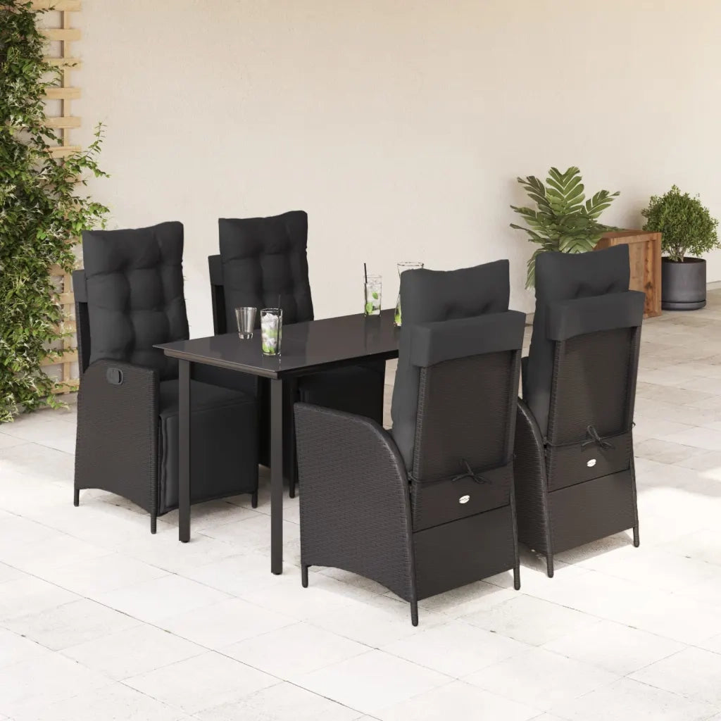 Set da Pranzo da Giardino 5 pz Nero con Cuscini in Polyrattan 3213401
