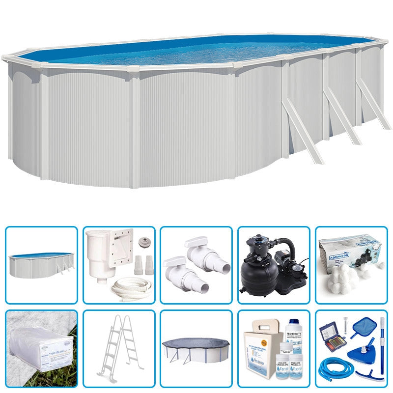 Piscina Fuori Terra Steel White - 7,30 X 3,65 X H.1,32 M - Kit Pro