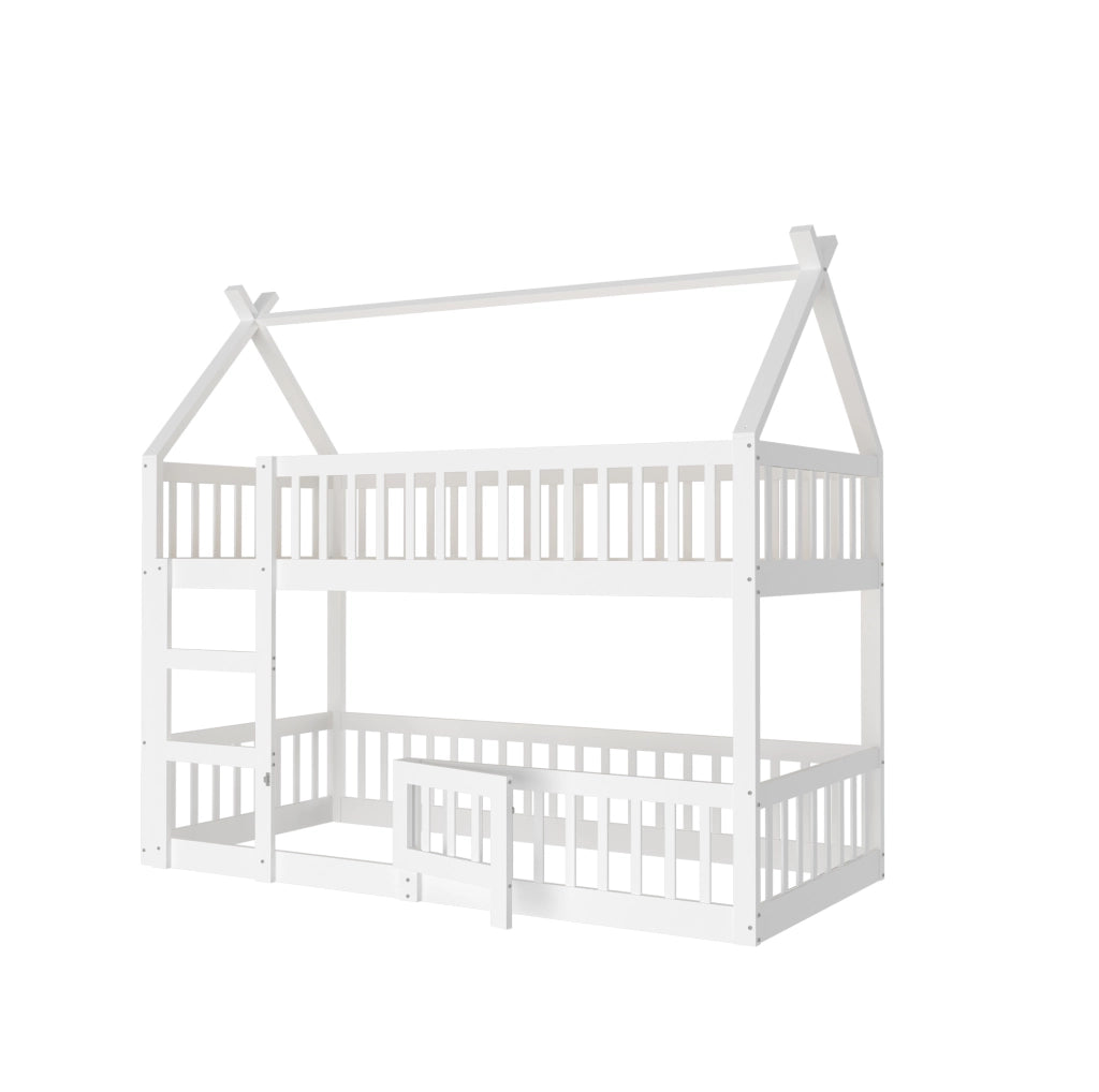 Letto a castello per bambini 90x200 con scala; bianco