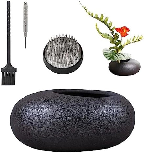 Set di fioriera in ceramica nera con girasole robusto