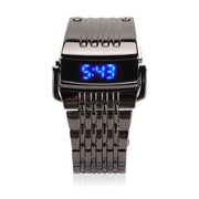 Orologio da Uomo Digitale LED - Casuale - Impermeabile e Stile - Nero Blu Luce - Cinturino in Acciaio Inox - Ideale per l'Uso Giornaliero