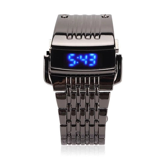 Orologio da Uomo Digitale LED - Casuale - Impermeabile e Stile - Nero Blu Luce - Cinturino in Acciaio Inox - Ideale per l'Uso Giornaliero