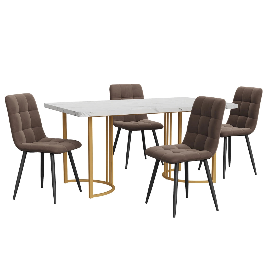Tavolo da Pranzo con 4 Sedie ¨C Xylo ¨C Bianco/Marrone, Gambe Metallo Dorato, 140x80