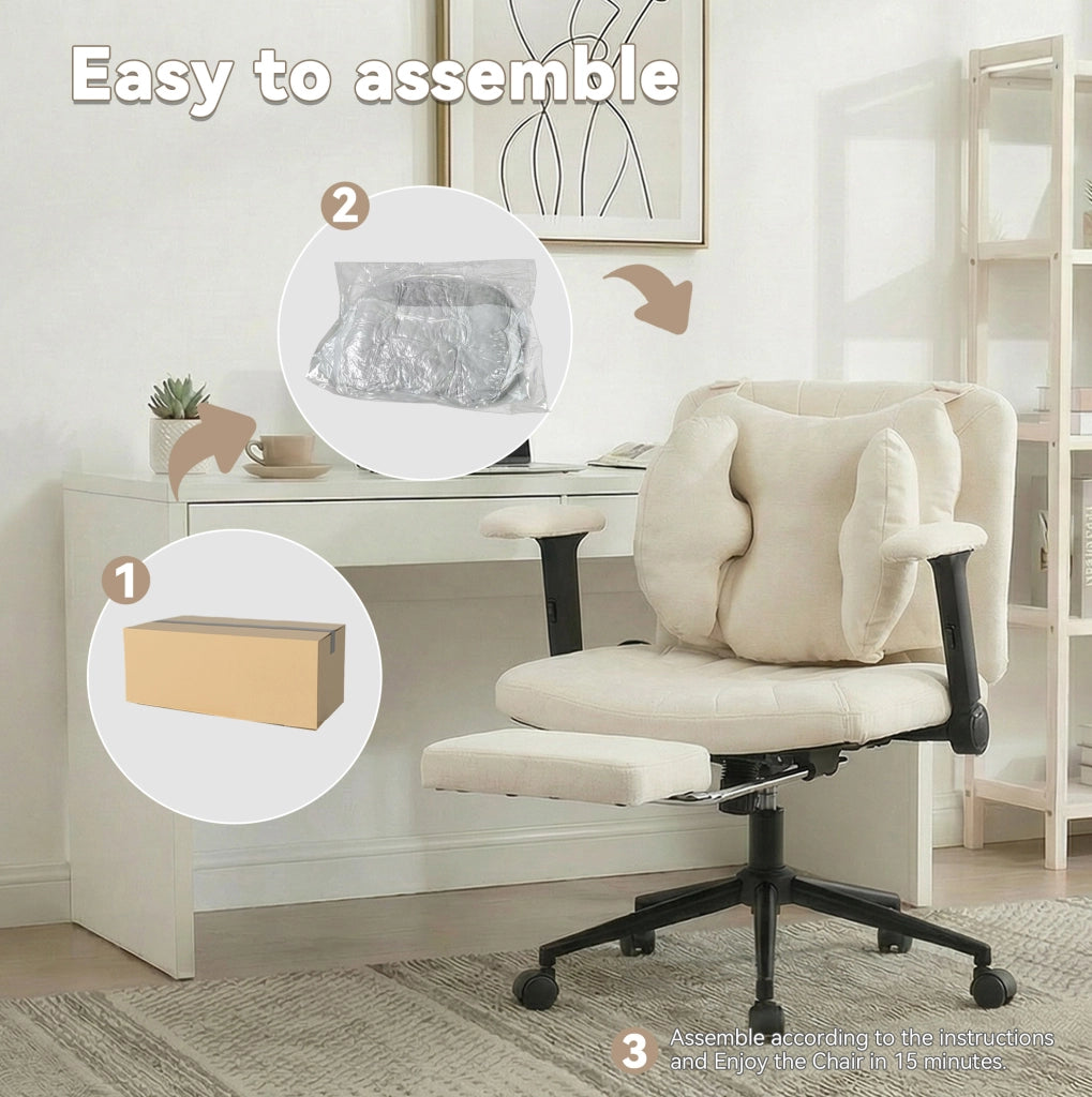 Sedia da ufficio girevole beige con supporto lombare regolabile