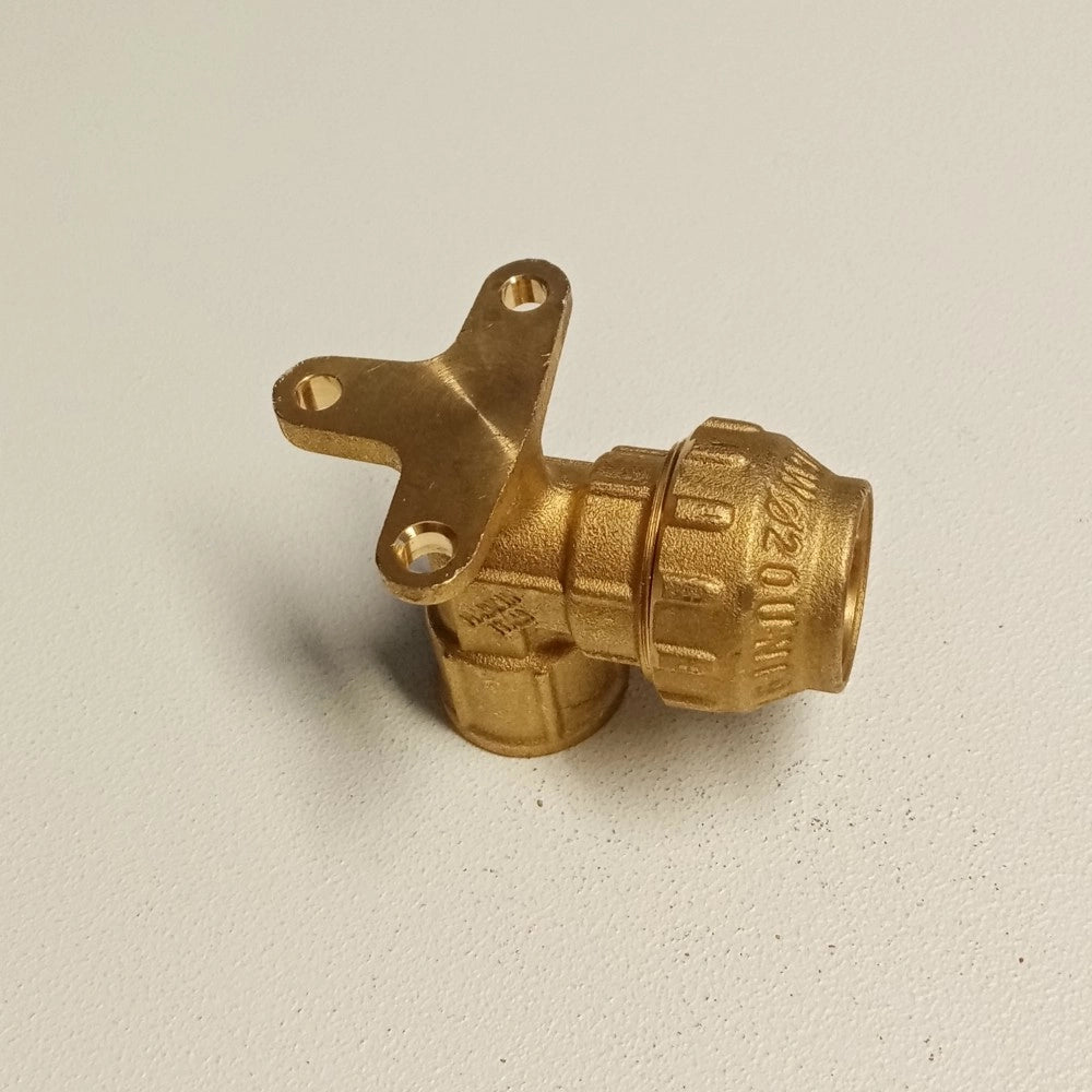Raccordo f 20x1/2 gomito flangiato di giunzione in ottone con tenuta o-ring ed ogiva in ottone