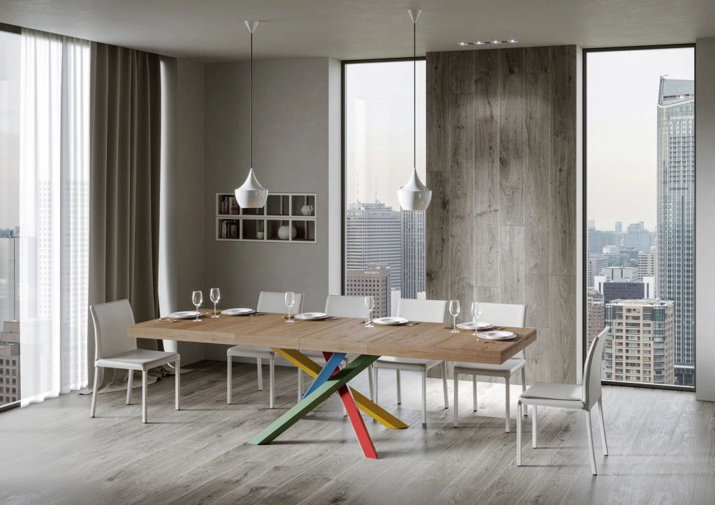 Tavolo Allungabile 120/380x90 cm Volantis Premium Quercia Natura Gambe Multicolore 4/B
