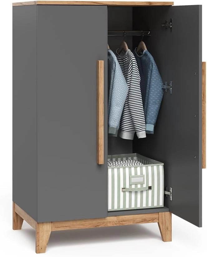Armadio per bambini Malia, Grigio/Artisan, 70 x 120 cm, per la conservazione di abbigliamento per bambini e combinabile