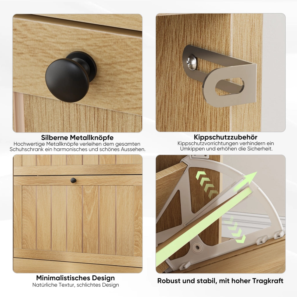 Scarpiera con 2 ante a ribalta e ripiani regolabili, stile moderno, per ingresso e corridoio, in MDF, rovere