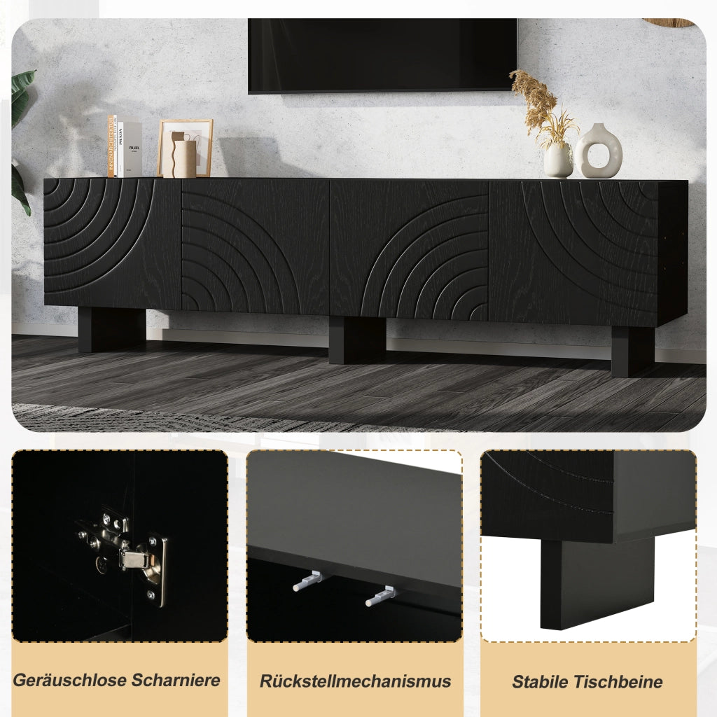 Mobile porta TV con 4 ante e 30 kg di portata in truciolato per soggiorno nero per TV fino a 75 pollici 180 × 40 × 55 cm