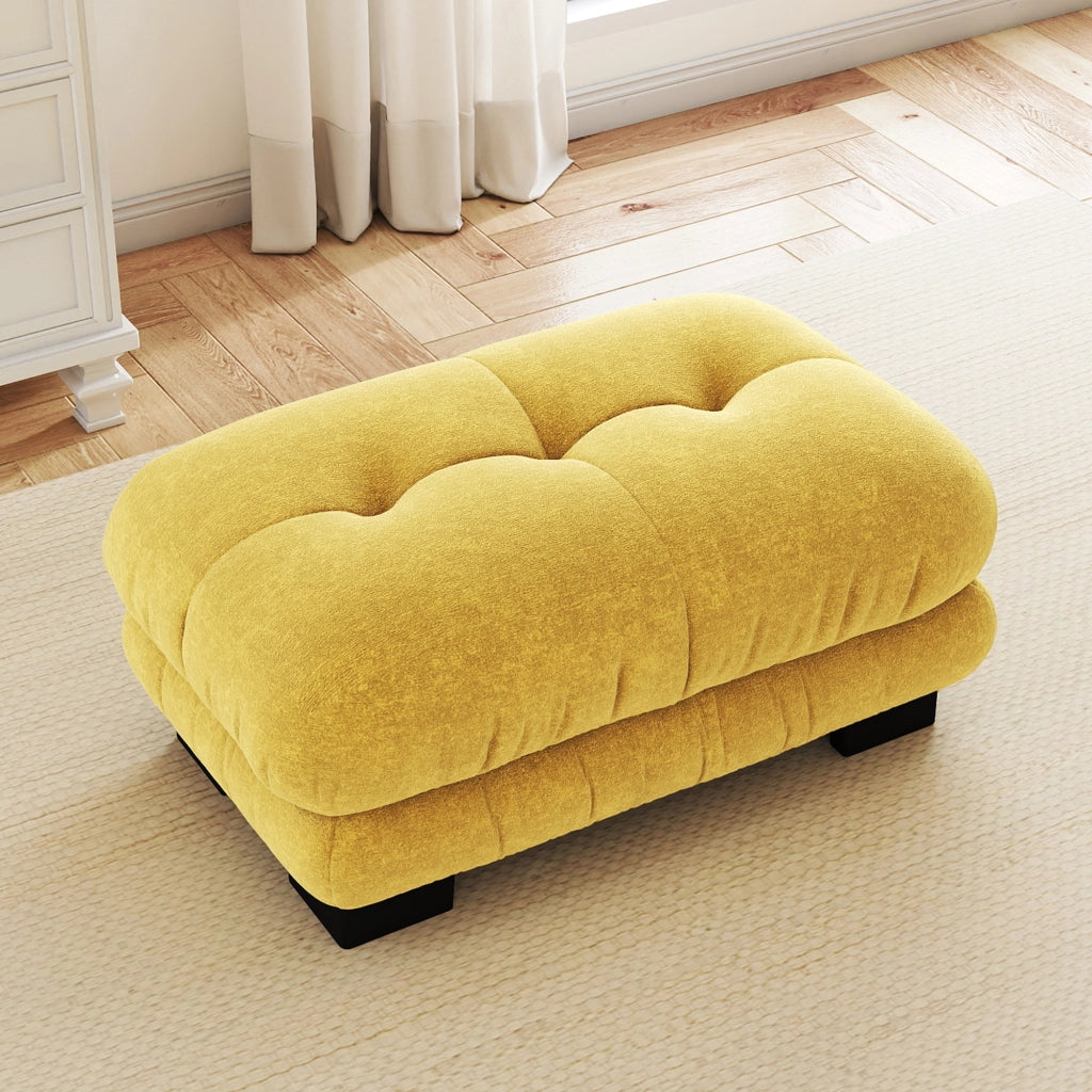 DIVANO Modulare in chenille gialla, combinabile, con ottomane mobili