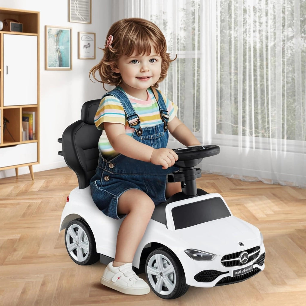 Macchina Cavalcabile per Bambini con Licenza Mercedes-Benz 3 in 1, Capote Regolabile, Guida Realistica con Volante e Clacson, Capacità di Carico 25 KG, per Bambine e Bambini 1-3 Anni (Bianco)