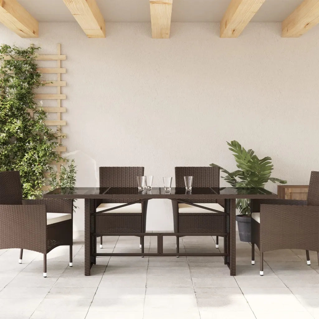 Tavolo Giardino Piano Vetro Marrone 190x80x74cm Polyrattancod mxl 91725