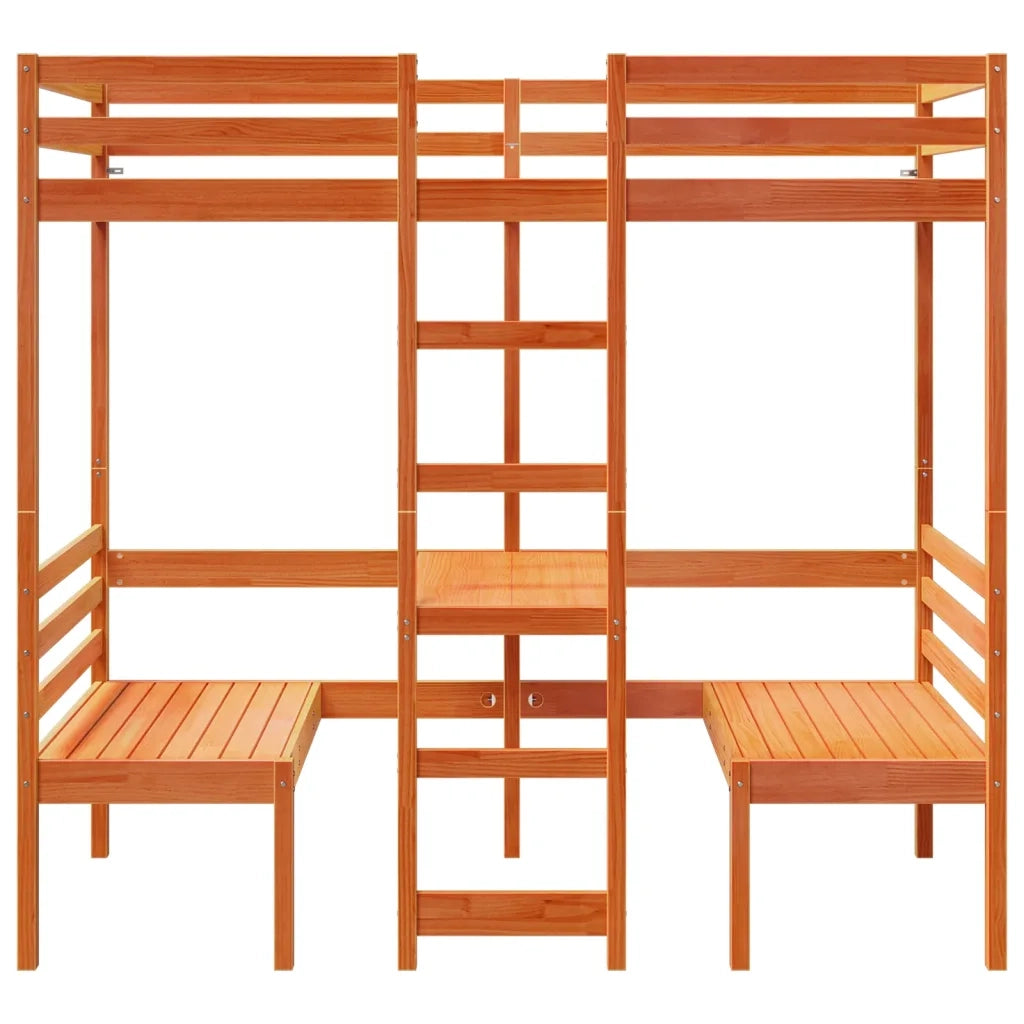 Giroletto Soppalco Scrivania e Sedie-Struttura Letto Marrone Cera 90x190cm Pino