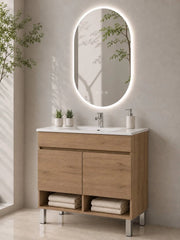 Mobile bagno con piedini con lavabo ORIGENBATH NEBARI con piedini e ante 90x45 cm estepa