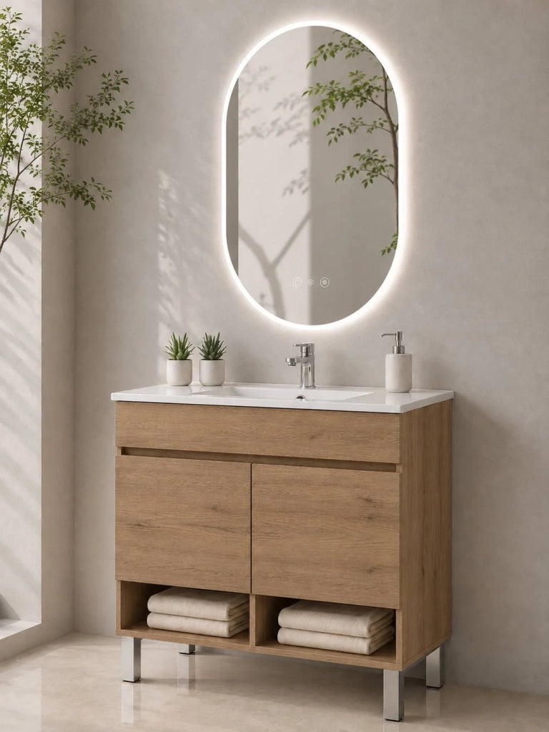 Mobile bagno con piedini con lavabo ORIGENBATH NEBARI con piedini e ante 90x45 cm estepa
