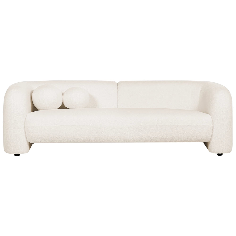 Set da salotto composto da divano e poltrona in bouclè bianco 4 posti con cuscini aggiuntivi stile glamour retrò soggiorno